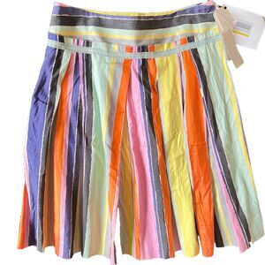minä perhonen Skirt 40 10/12 pleated multi color stripe cotton silk NWT
